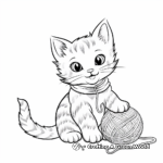 Baby Cat Playing with Yarn Coloring Sheets 1