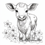 Baby Cow in Spring: Blossom Scenery Coloring Pages 3