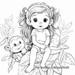 Baby Girl Monkey with Jungle Friends Coloring Pages 1