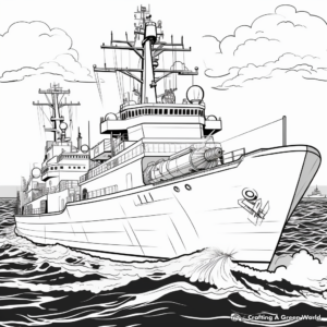 Battle at Sea: Warship Scene Coloring Pages 2