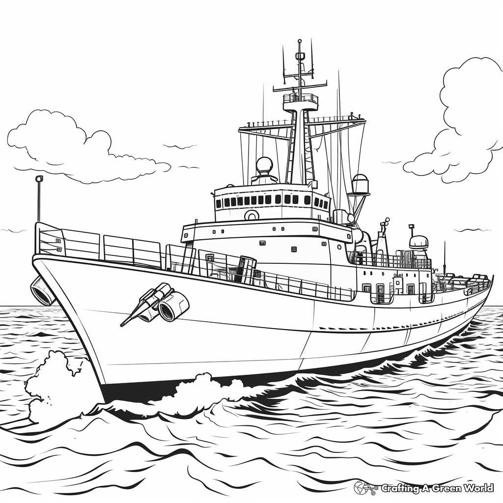 Battle at Sea: Warship Scene Coloring Pages 3