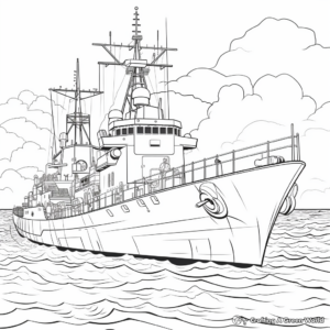 Battle at Sea: Warship Scene Coloring Pages 4
