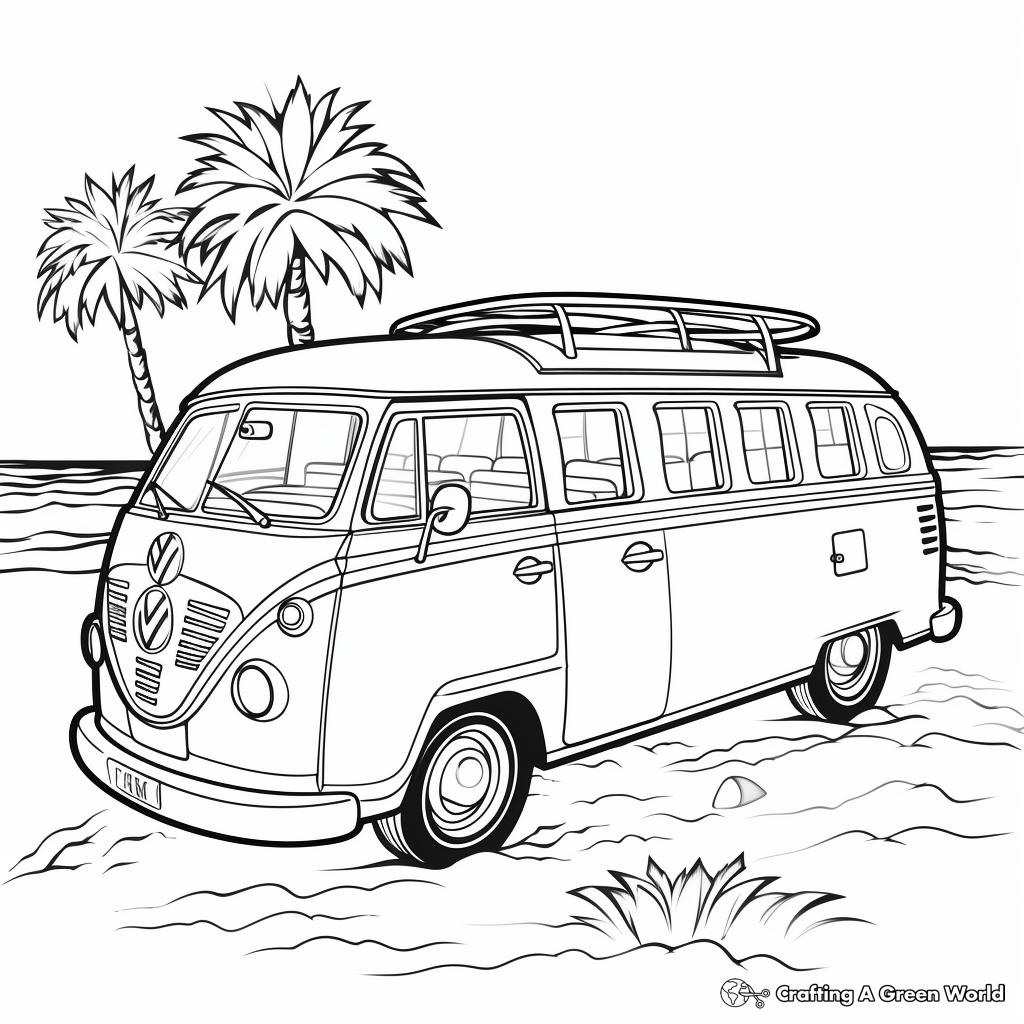 Beach Themed Hippie Van Coloring Pages 2