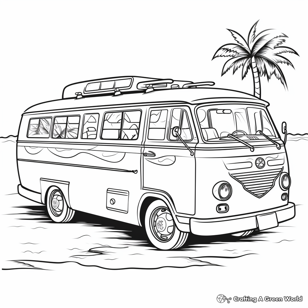 Beach Themed Hippie Van Coloring Pages 3