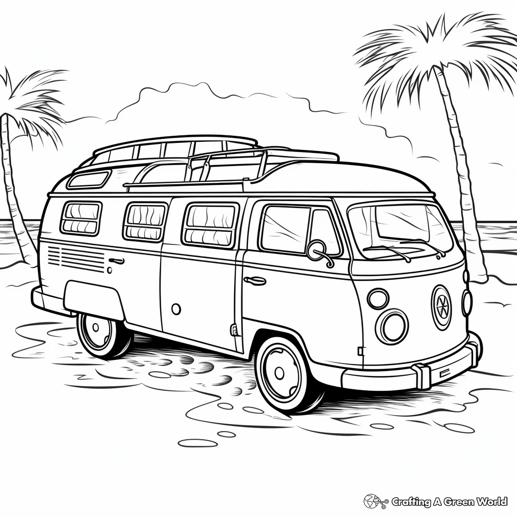 Beach Themed Hippie Van Coloring Pages 4