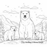 Bear Family Under the Northern Lights: Polar Bear Coloring Pages 2