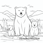 Bear Family Under the Northern Lights: Polar Bear Coloring Pages 3