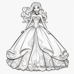 Beautiful Barbie Ball Gown Dress Coloring Pages 1