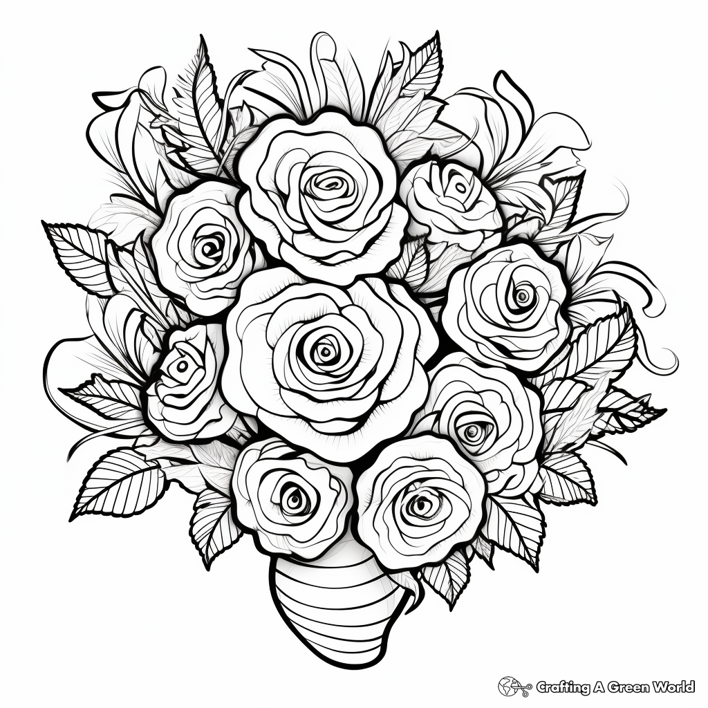 Beautiful Bouquet of Roses Coloring Sheets 4