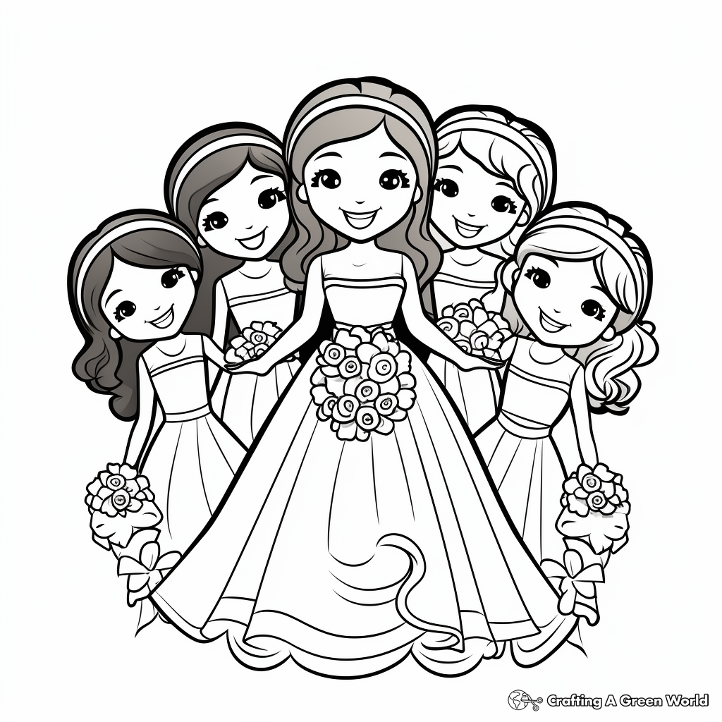 Beautiful Bride and Bridesmaids Coloring Pages 1