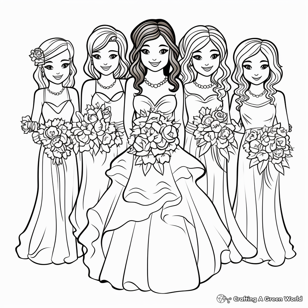 Beautiful Bride and Bridesmaids Coloring Pages 2