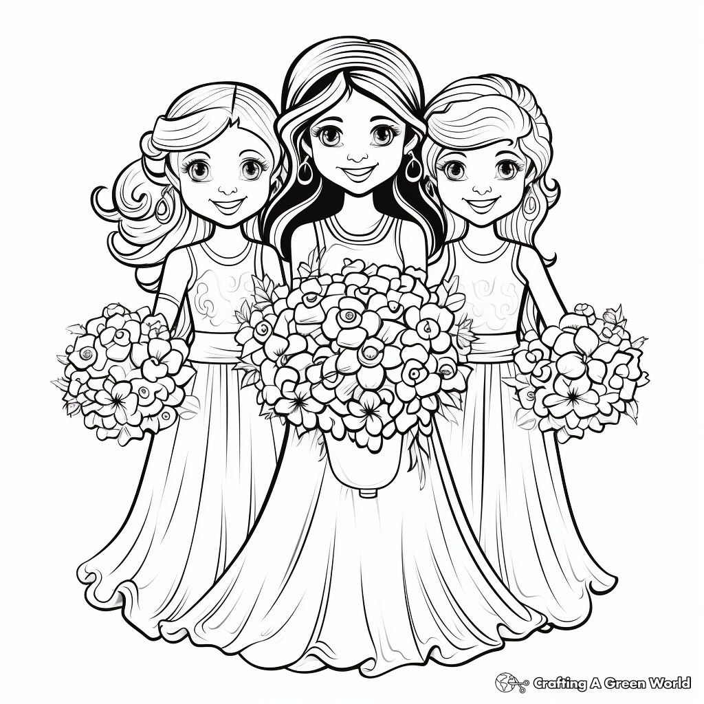 Beautiful Bride and Bridesmaids Coloring Pages 3