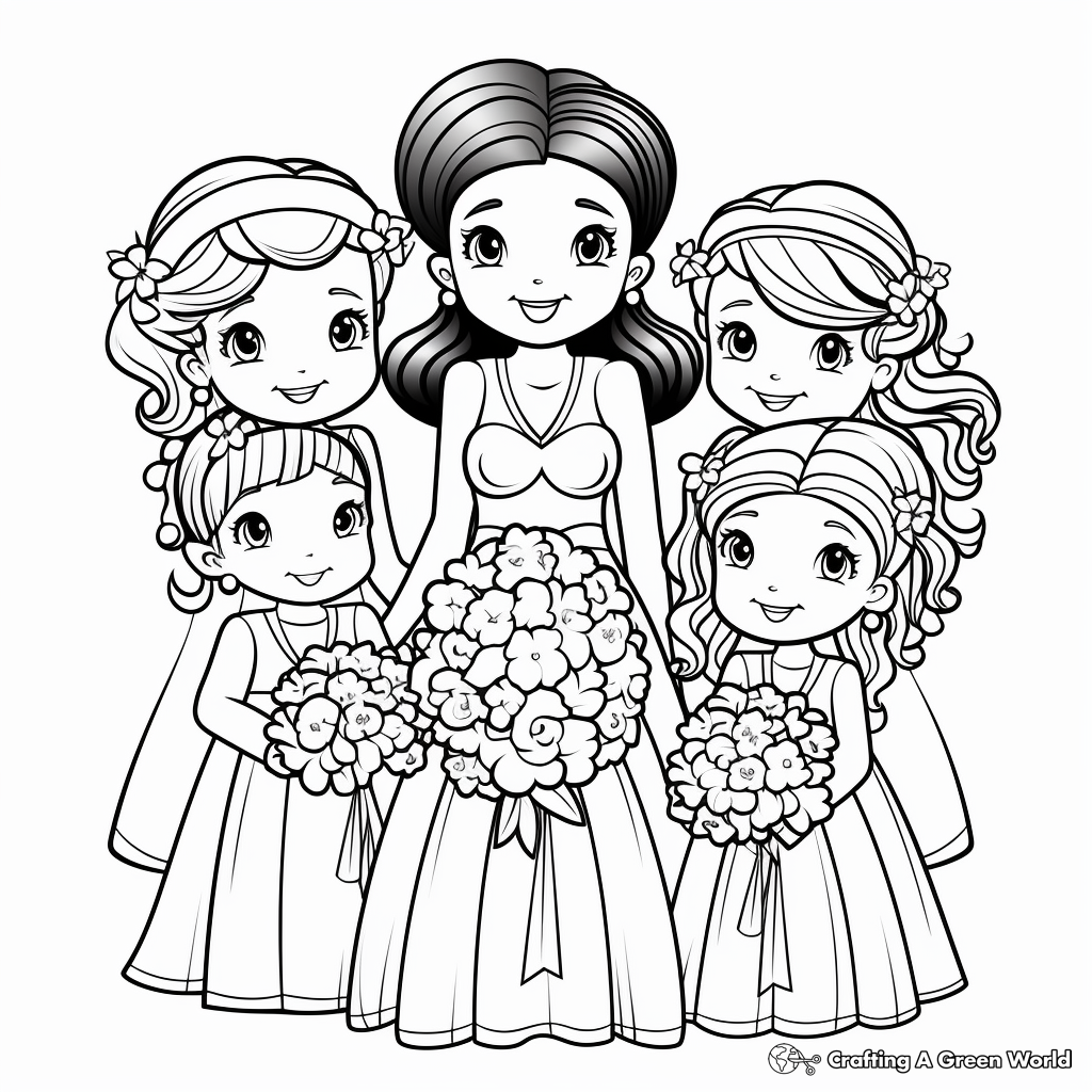 Beautiful Bride and Bridesmaids Coloring Pages 4