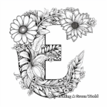 Beautiful Floral Letter E Coloring Pages for Adults 1