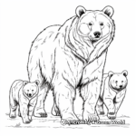Beautiful Mama Grizzly Bear with Cubs Coloring Pages 1