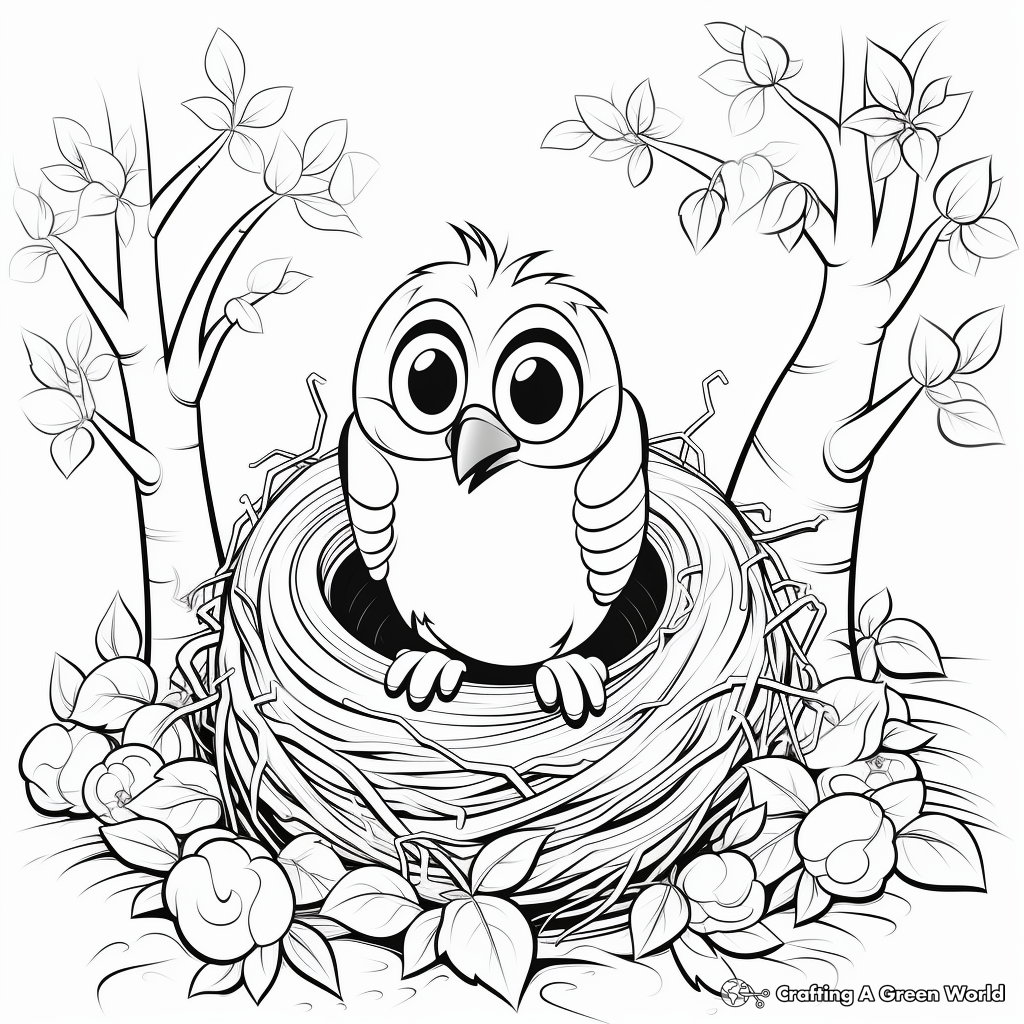 Beautiful Nature Scene with Nest Coloring Pages 1