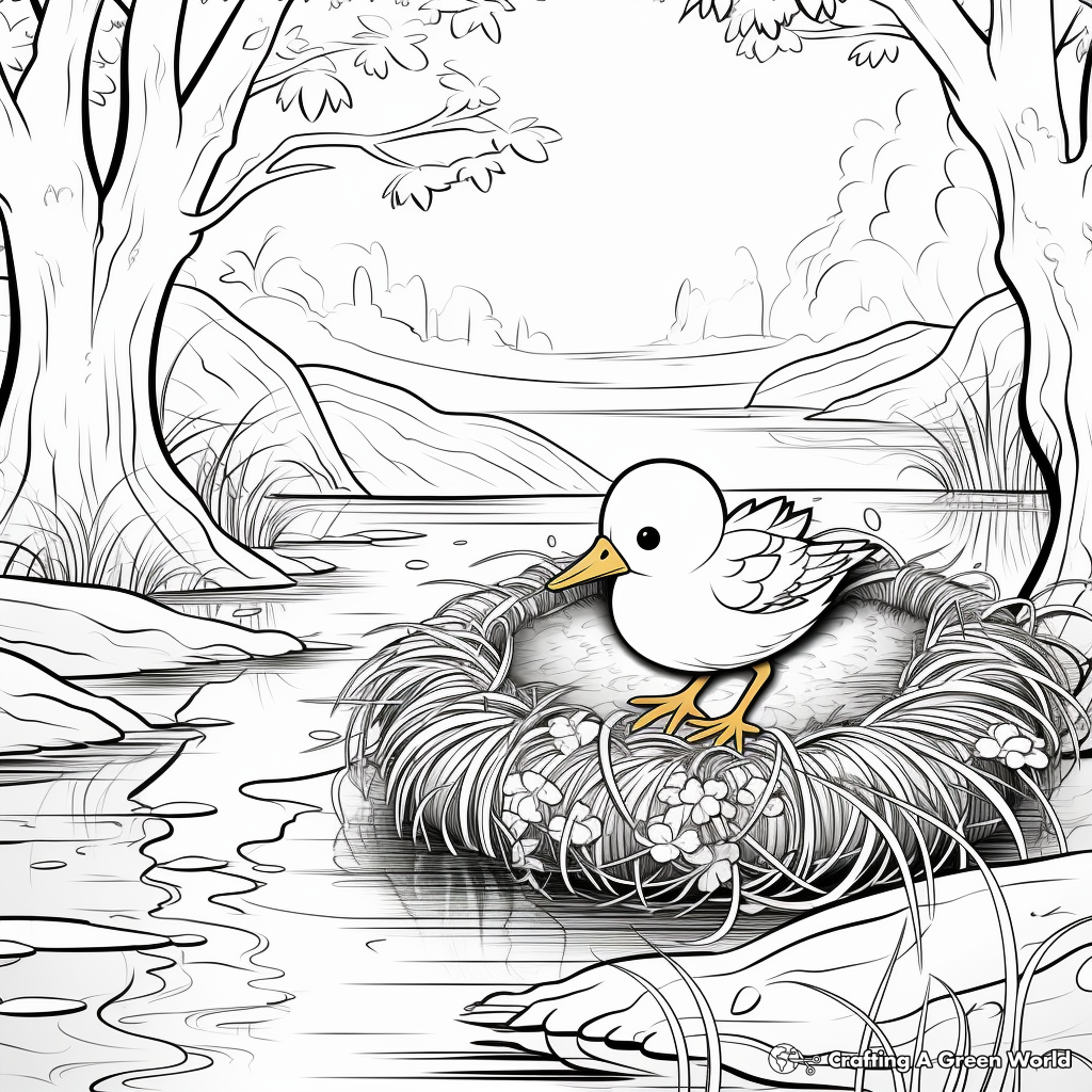 Beautiful Nature Scene with Nest Coloring Pages 2