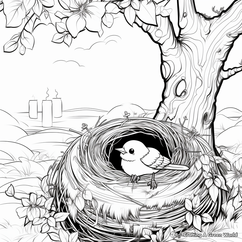 Beautiful Nature Scene with Nest Coloring Pages 3