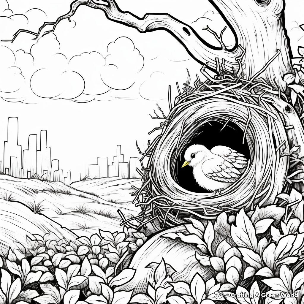 Beautiful Nature Scene with Nest Coloring Pages 4
