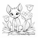 Beautiful Siamese Cats and Lotus Flower Coloring Pages 1