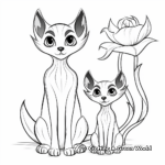 Beautiful Siamese Cats and Lotus Flower Coloring Pages 2