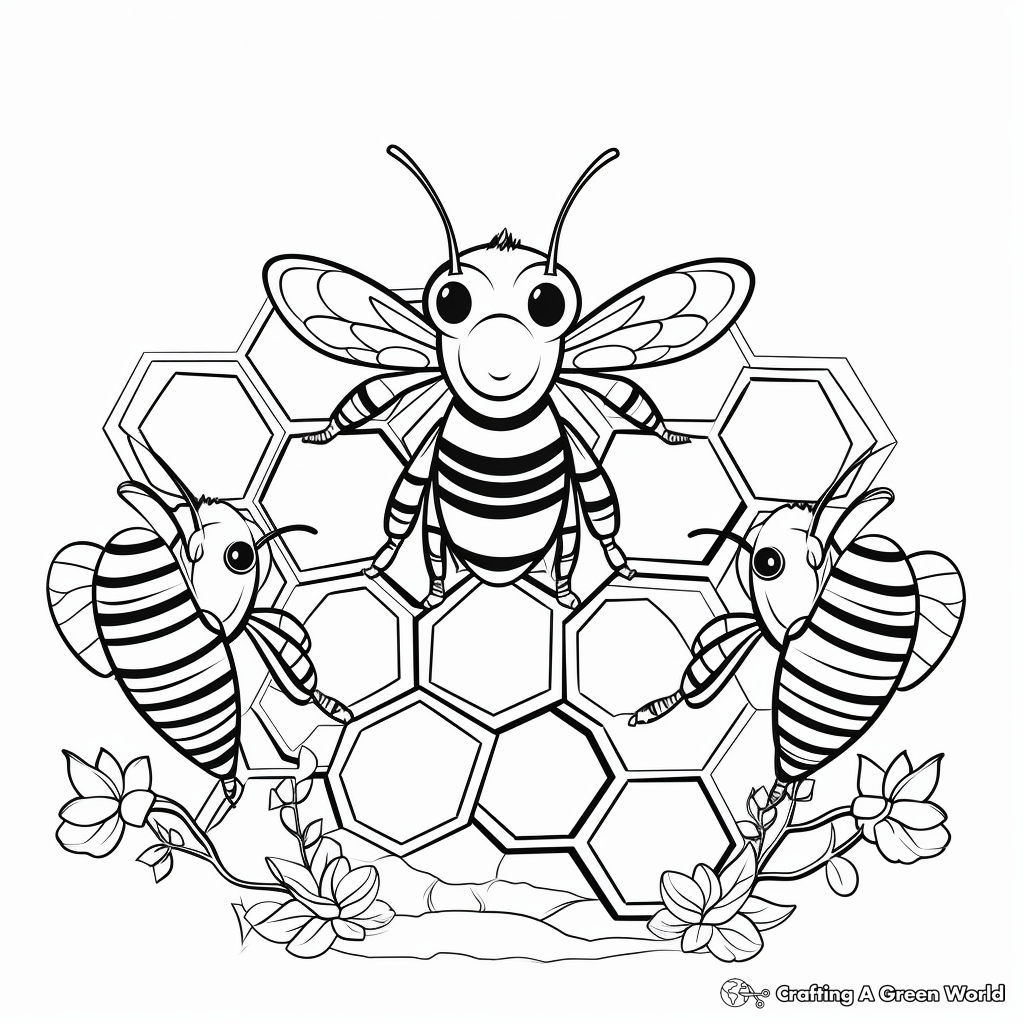 Bees and Honeycombs Spring Coloring Pages 3
