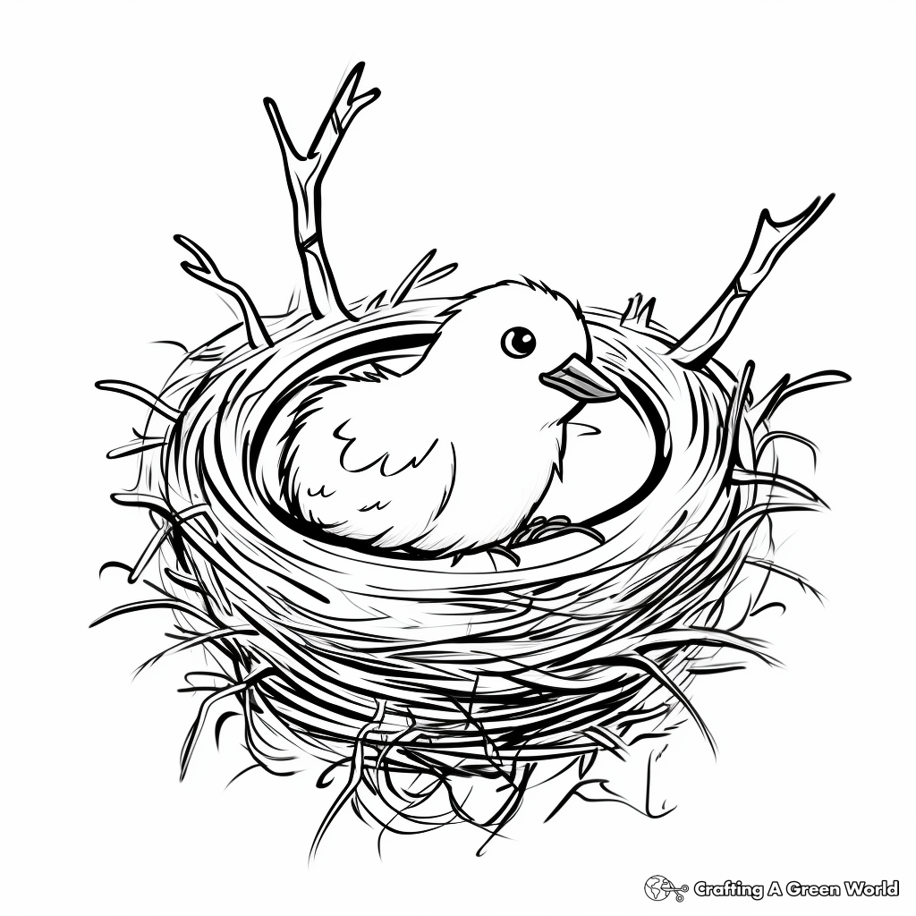 Bird Nest in Winter Setting Coloring Pages 3