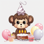 Birthday Party Baby Girl Monkey Coloring Pages 2