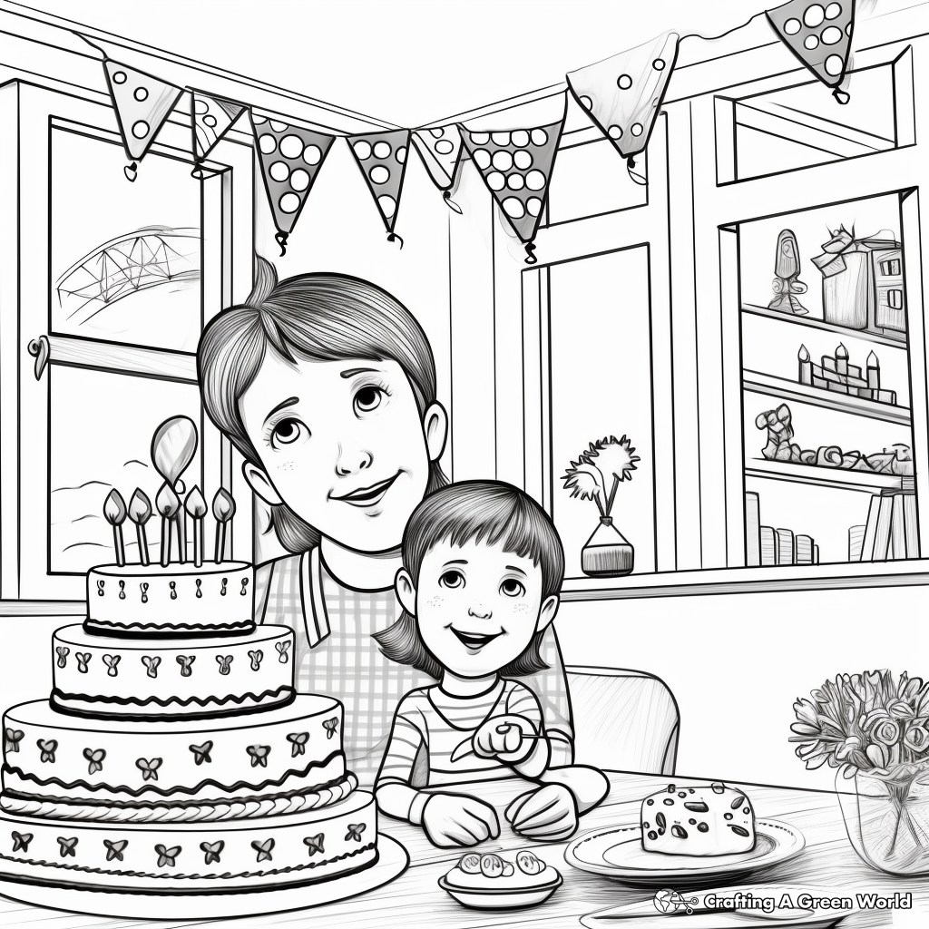 Birthday Party Scene for Mom Coloring Pages 1