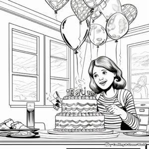 Birthday Party Scene for Mom Coloring Pages 2