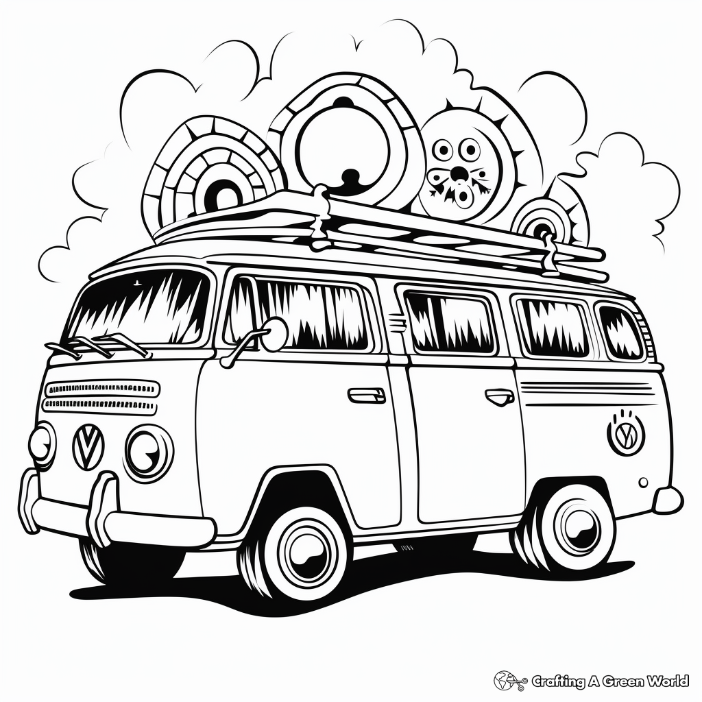 Black and White Hippie Van Coloring Pages 1