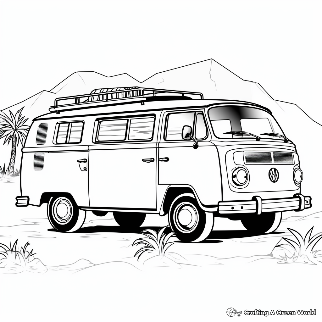 Black and White Hippie Van Coloring Pages 2