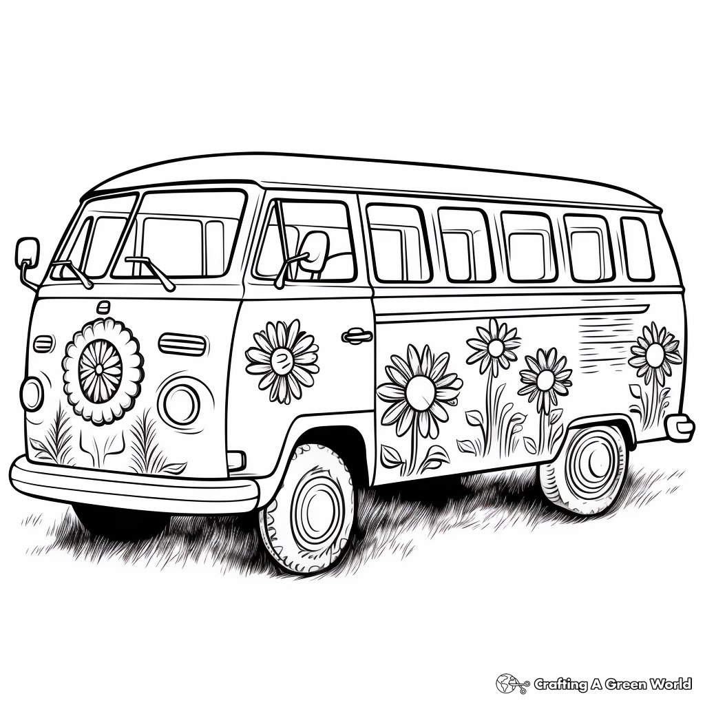 Black and White Hippie Van Coloring Pages 3