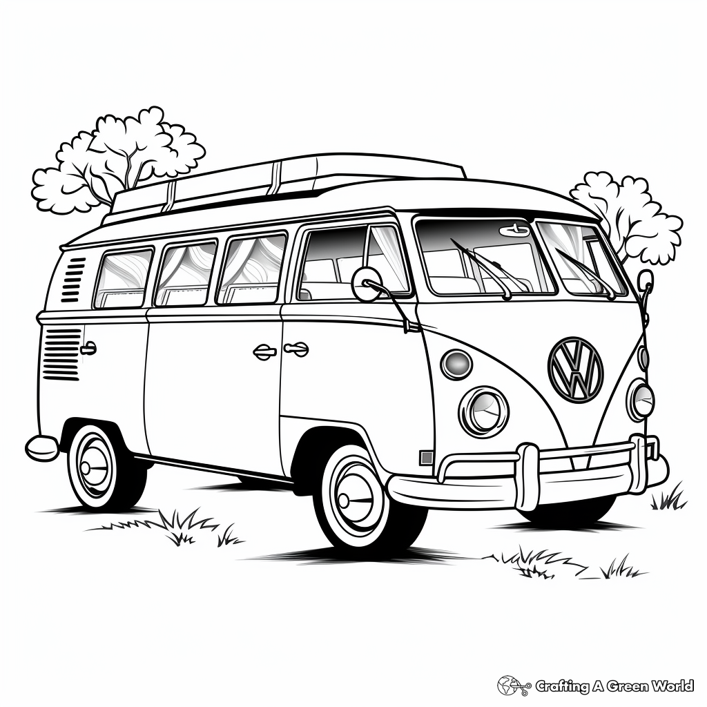 Black and White Hippie Van Coloring Pages 4