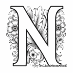 Black and White Plain Letter N Coloring Pages 3
