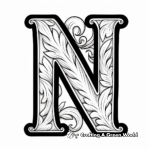Black and White Plain Letter N Coloring Pages 4