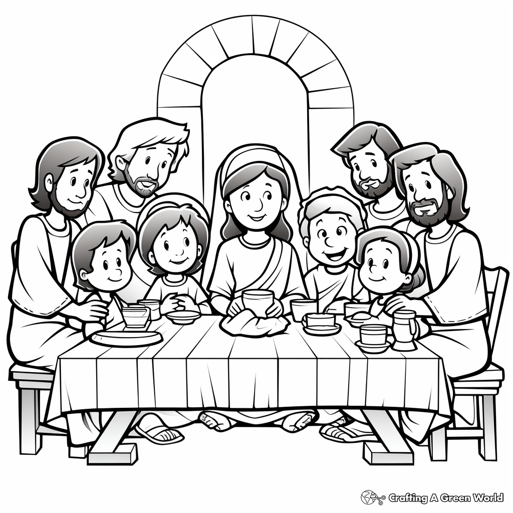 Black and White Simple Last Supper Coloring Pages for Children 1