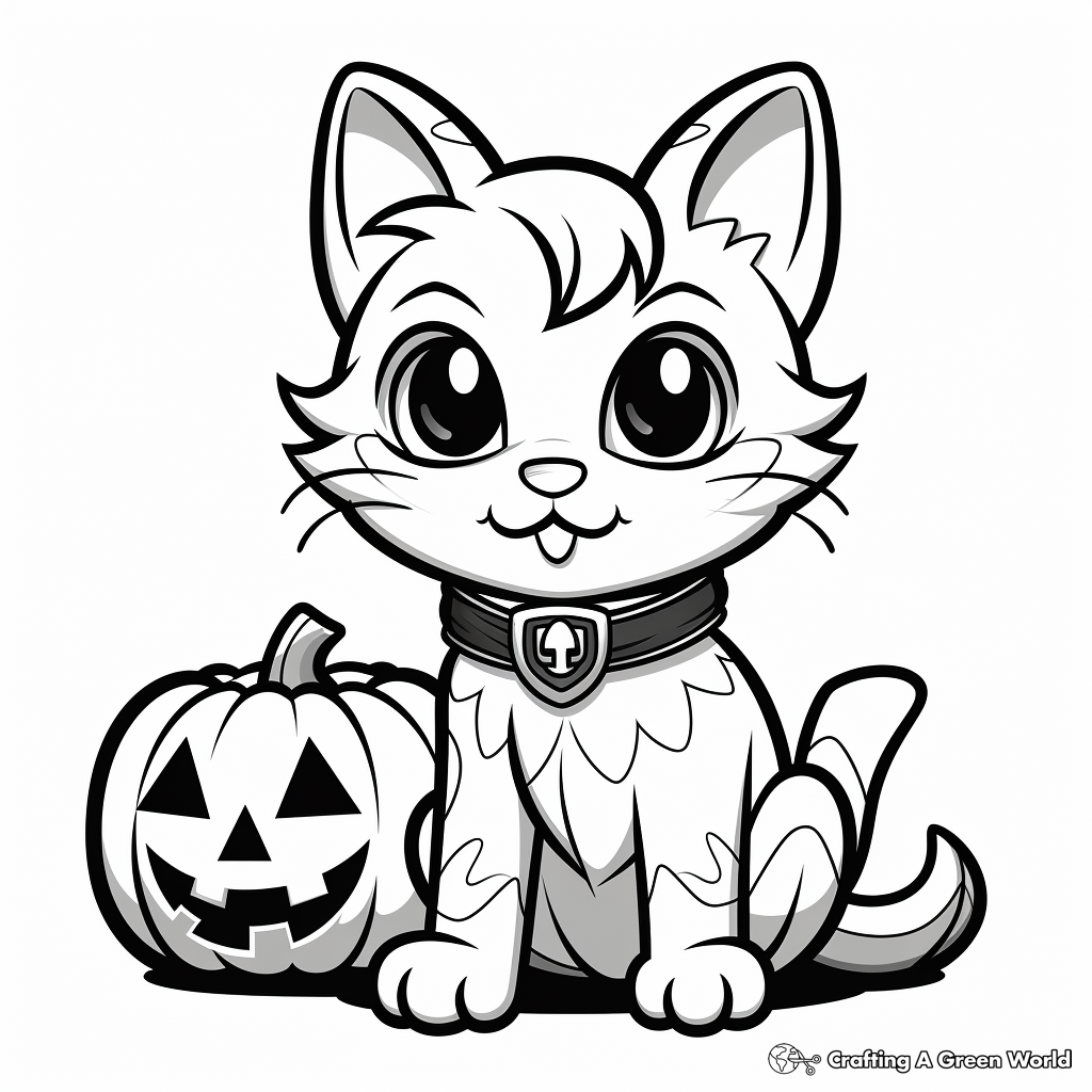 Black Cat and Jack o Lantern Coloring Pages 2
