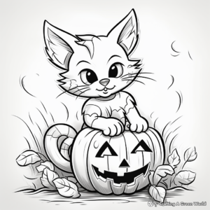 Black Cat and Jack o Lantern Coloring Pages 3