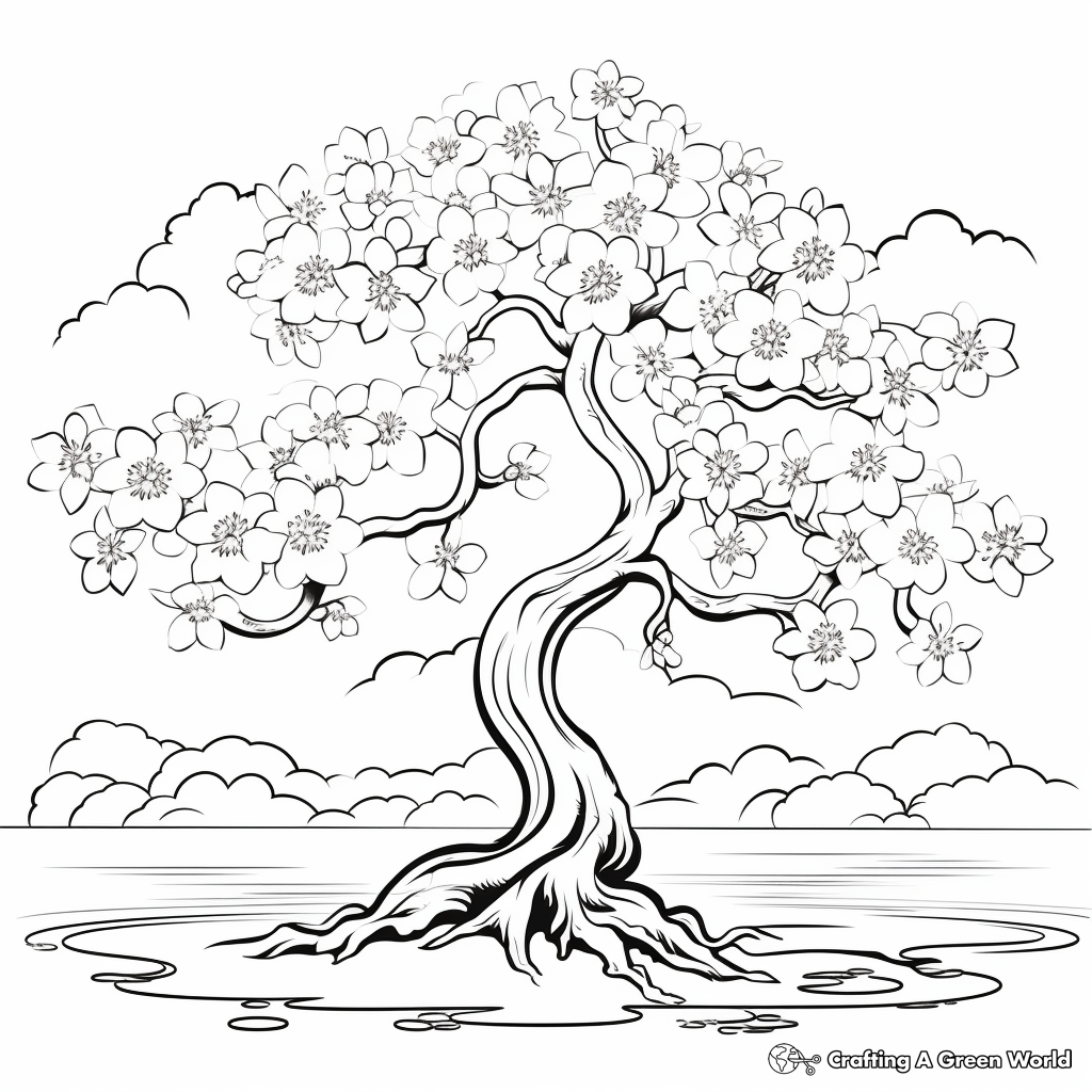 Blooming Cherry Blossom Spring Coloring Pages 4