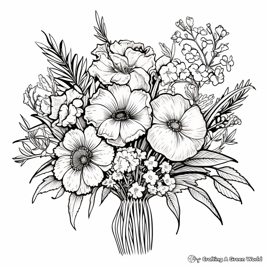 Bouquet of Mixed Summer Flowers Coloring Pages 2