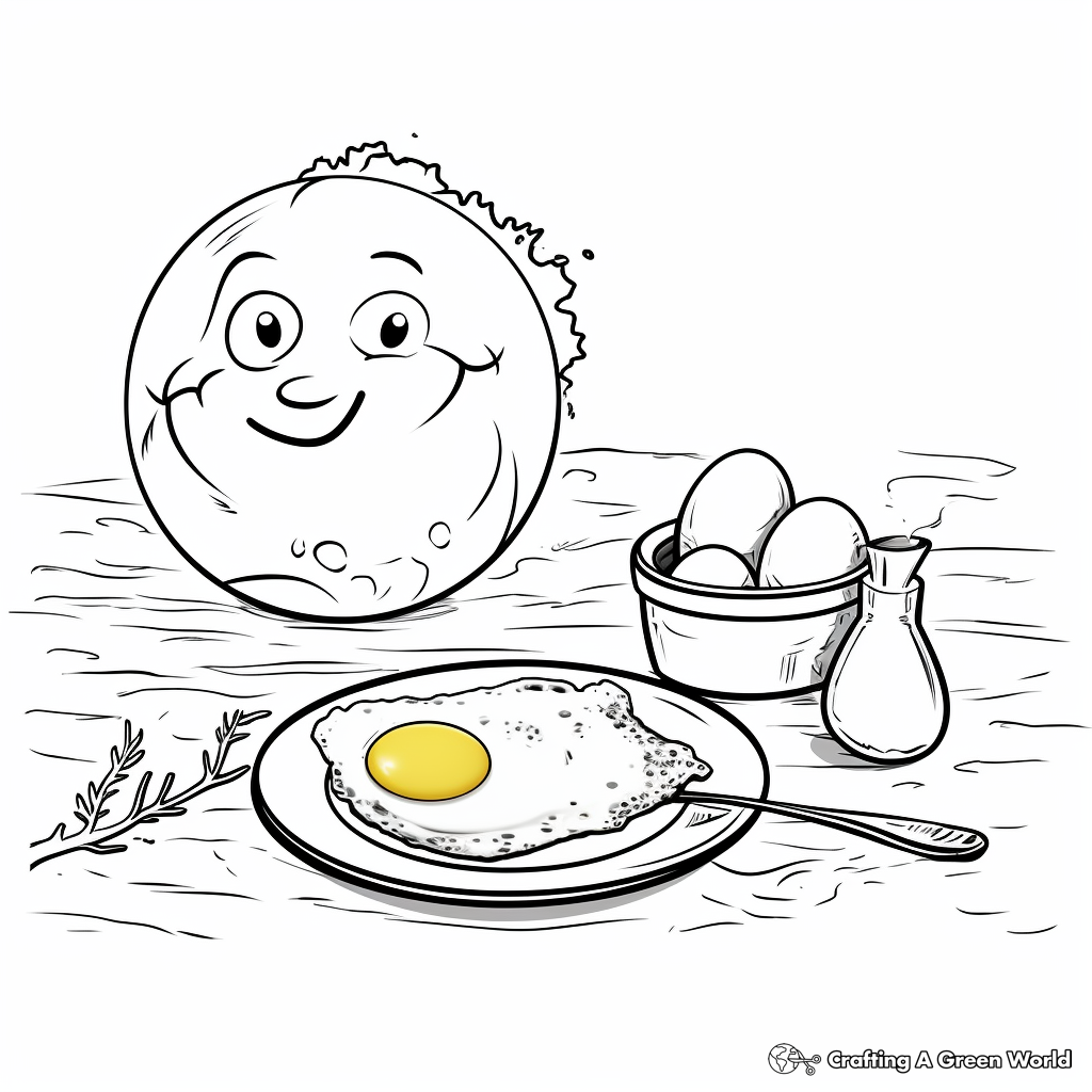 Breakfast Scene: Fried Egg and Sausage Coloring Pages 1