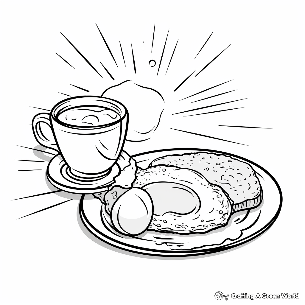Breakfast Scene: Fried Egg and Sausage Coloring Pages 3