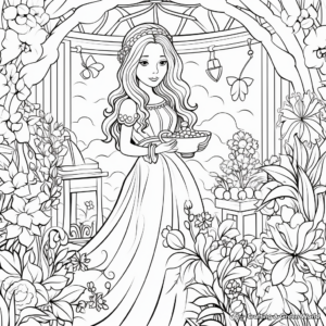 Bride in the Garden: Flower-Scene Coloring Pages 2