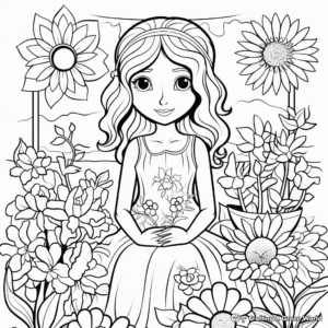 Bride in the Garden: Flower-Scene Coloring Pages 4