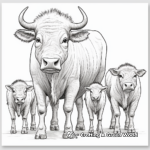 Buffalo Family Coloring Pages: Male, Female, and Calves 1