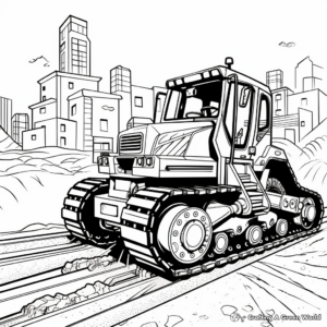 Bulldozer in Action: Construction Scene Coloring Pages 1
