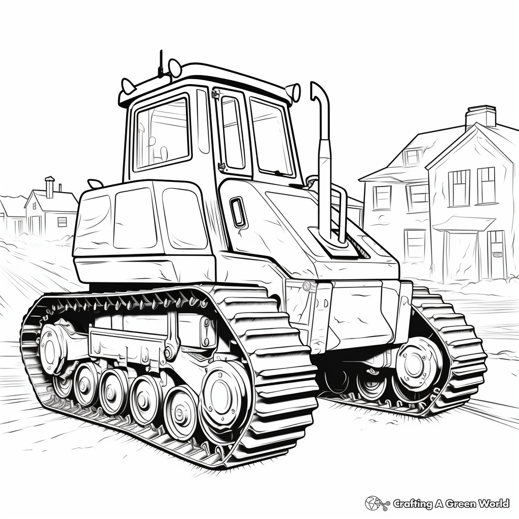 Bulldozer in Action: Construction Scene Coloring Pages 2