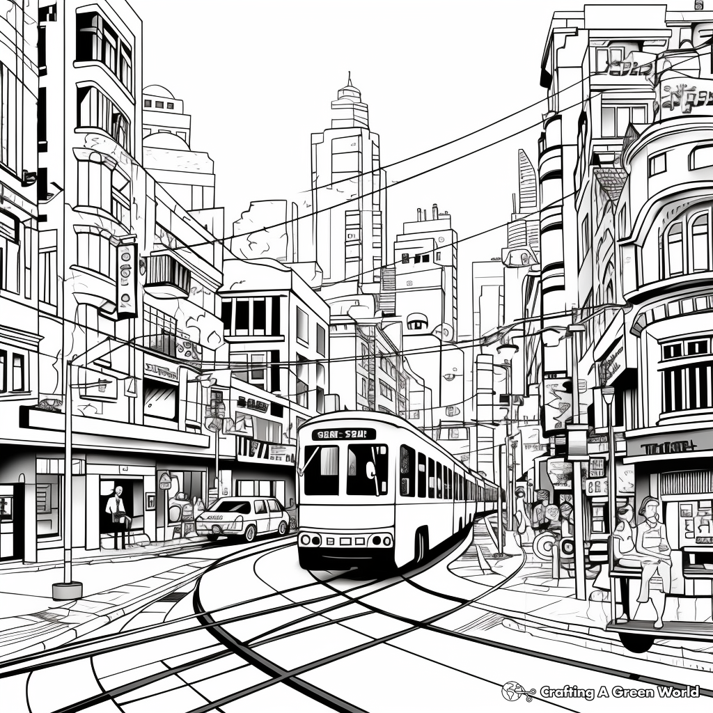 Bustling City Street: Urban Scene Coloring Pages 3