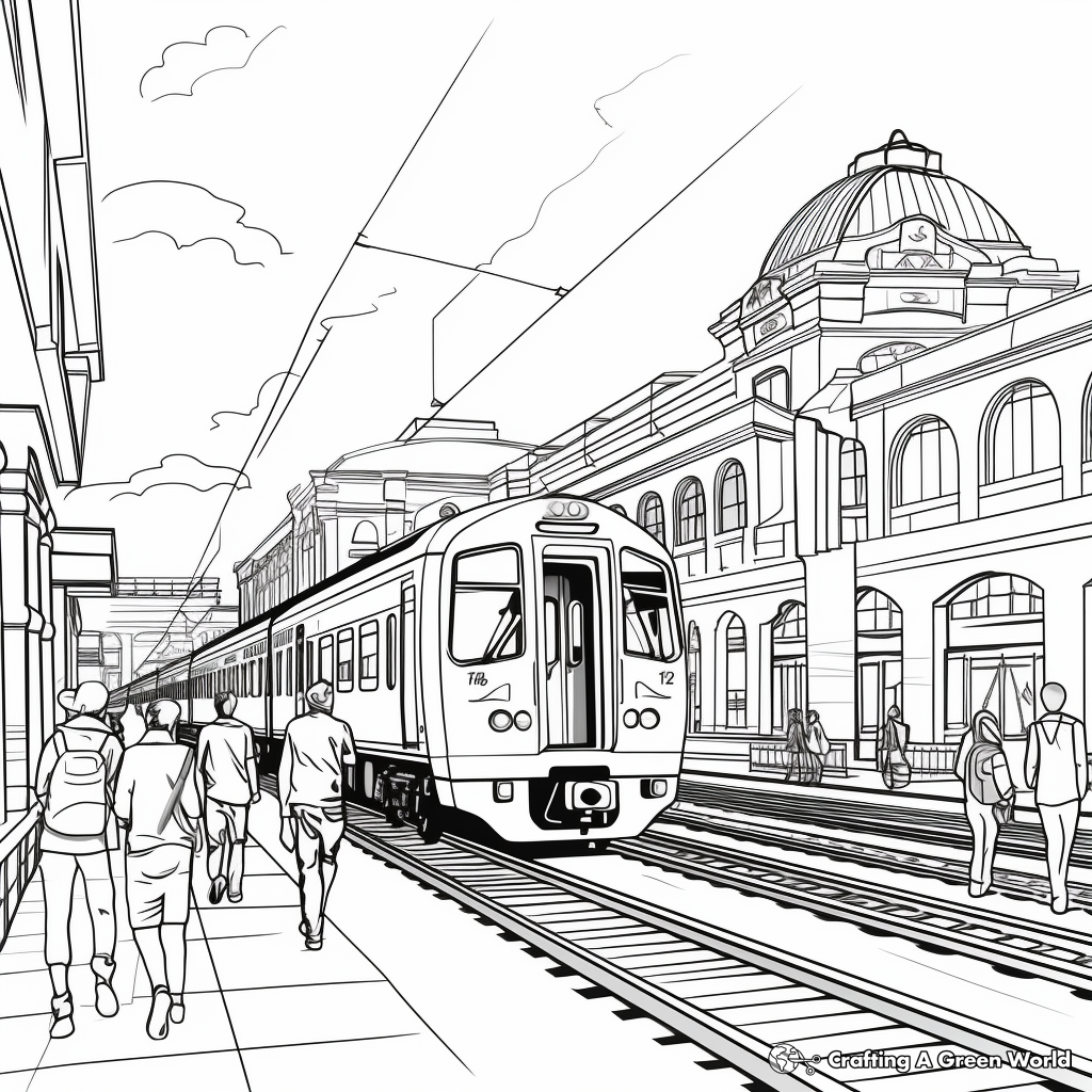Bustling Train Station Coloring Pages 2